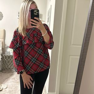 Crown & Ivy Plaid Ruffle Shirt
